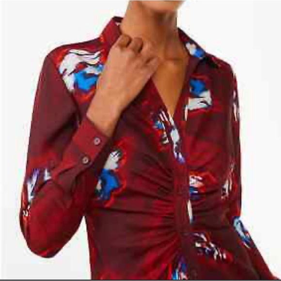 Scoop NYC Ruched Printed Button Front Midi Dress - Picture 2 of 8